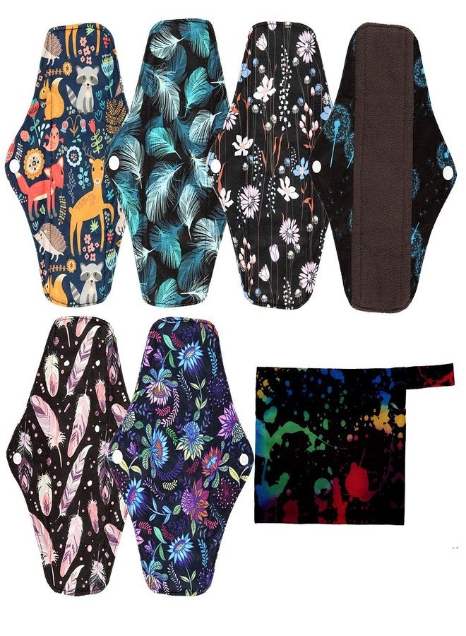 Hibaby 7pcs Set 1pc Mini Wet Bag +6pcs 10 Inch Regular Cloth Mama Cloth/Menstrual Pads/Reusable Sanitary Pads(Ink) - Image 2